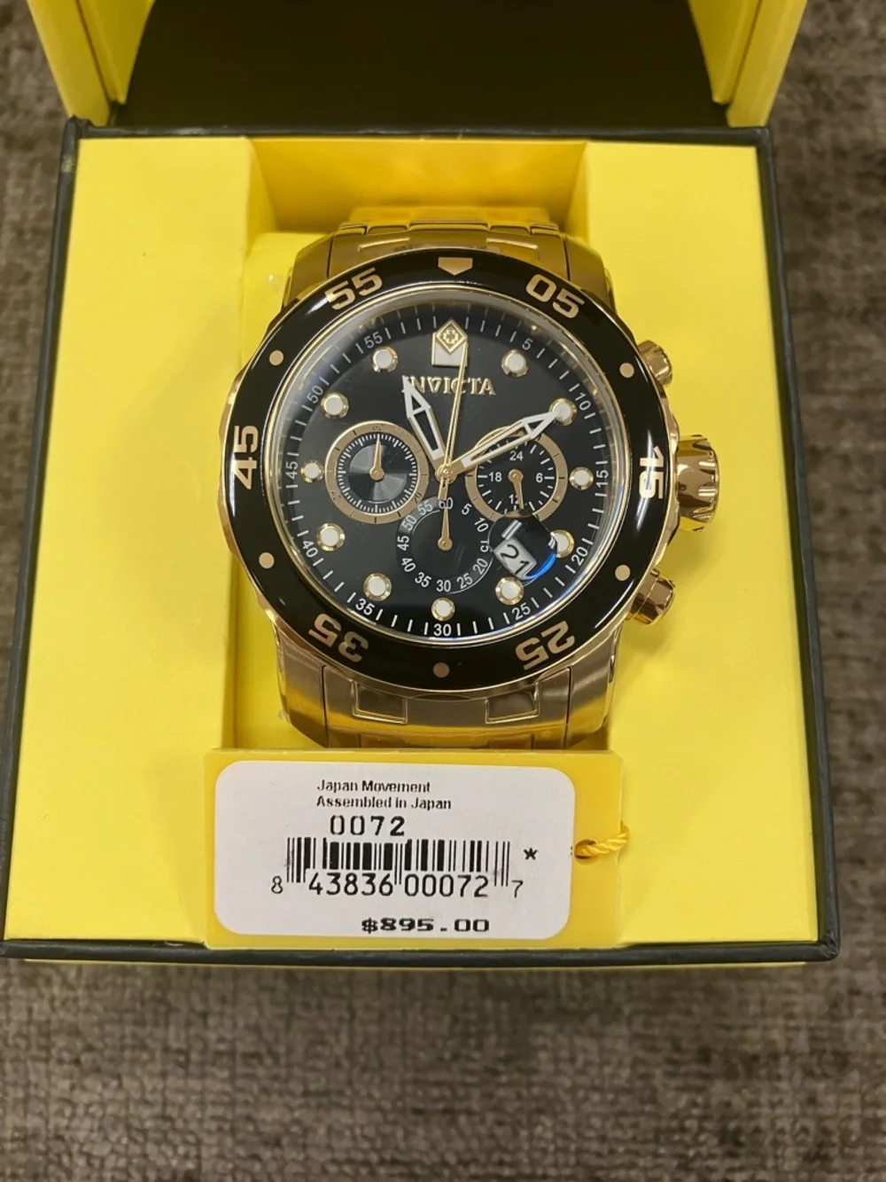 Invicta Gold and Black Stainless Steel Chronograph Watch